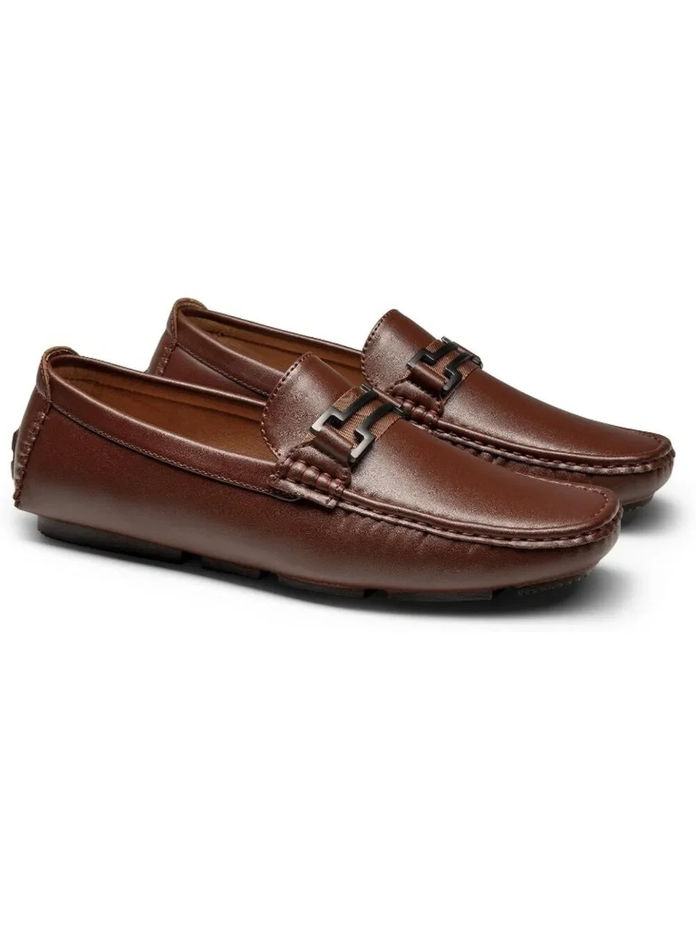 Men's Brown Faux Leather Loafers Slip On Flexible and Comfort Moccasins Shoes
